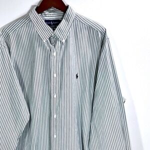 Ralph Lauren Button Down Shirt White Black Stripe Classic Fit 18 36/37 Mens 2XL